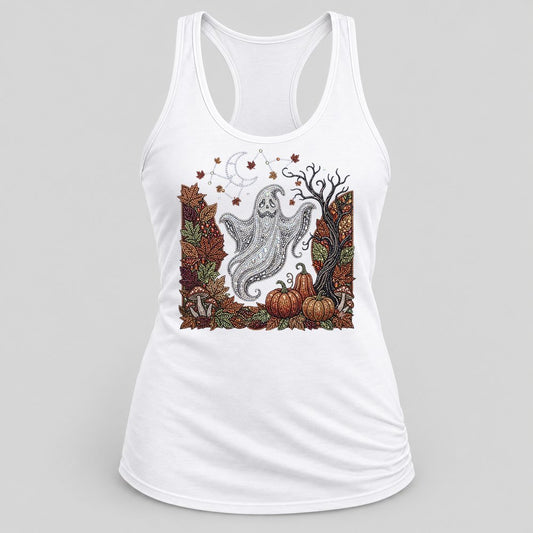 Rhinestone Ghost Woods racerback tank in White