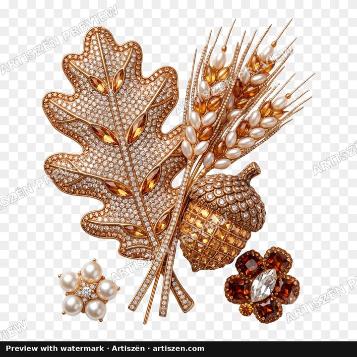 Rhinestone Oak Leaf & Wheat PNG preview