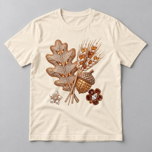 Rhinestone Oak Leaf & Wheat tee in Natural