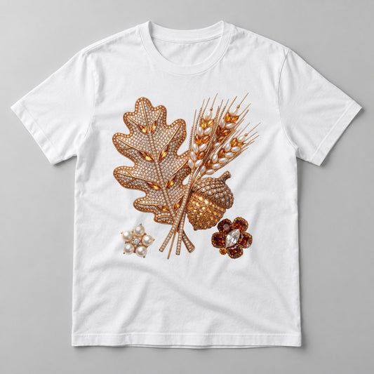 Rhinestone Oak Leaf & Wheat tee in White