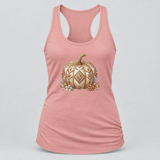 Rhinestone Pearl Pumpkin racerback tank in Desert Pink