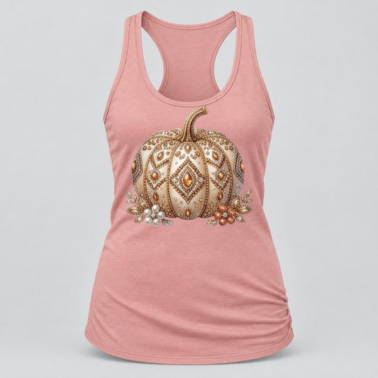 Rhinestone Pearl Pumpkin racerback tank in Desert Pink