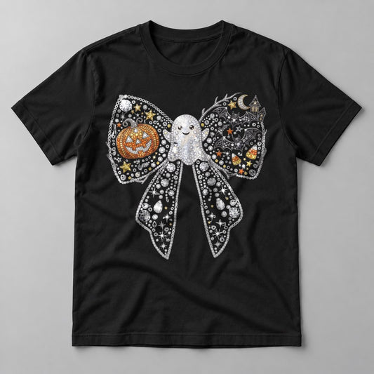 Rhinestone Spooky Bow tee in Black