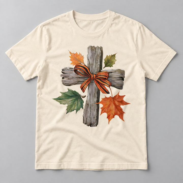 Rustic Cross Autumn Leaves tee in Natural