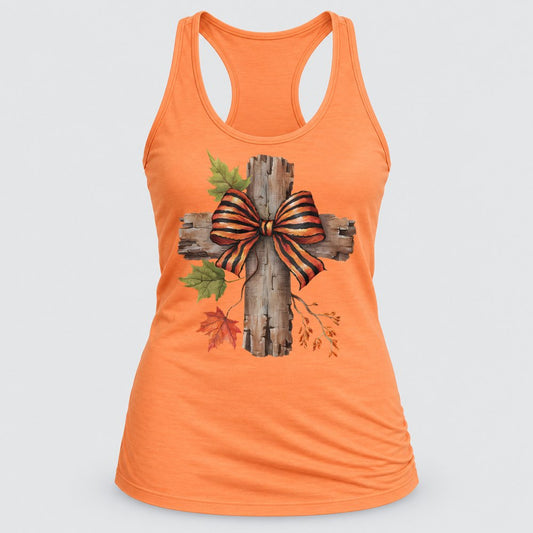 Rustic Cross with Bow racerback tank in Light Orange