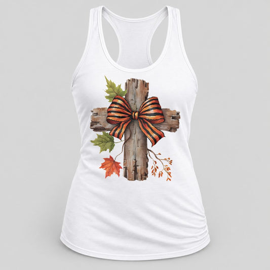 Rustic Cross with Bow racerback tank in White