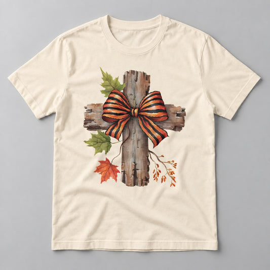 Rustic Cross with Bow tee in Natural
