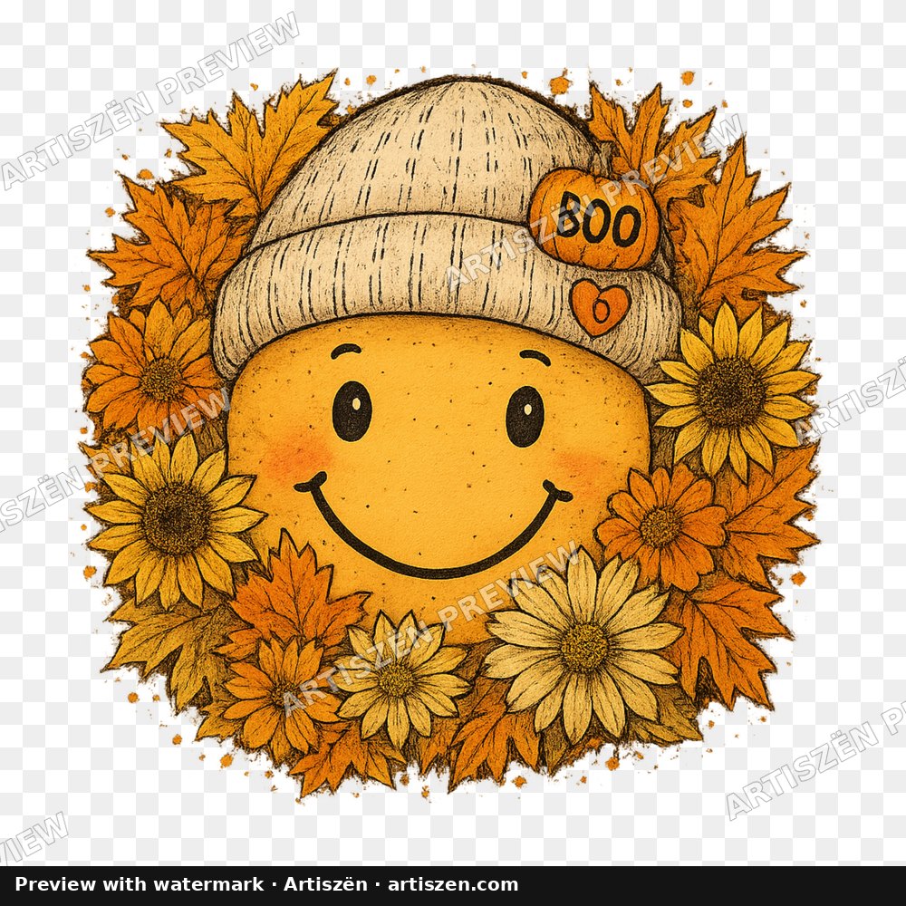Smiley Sunflower Beanie PNG preview