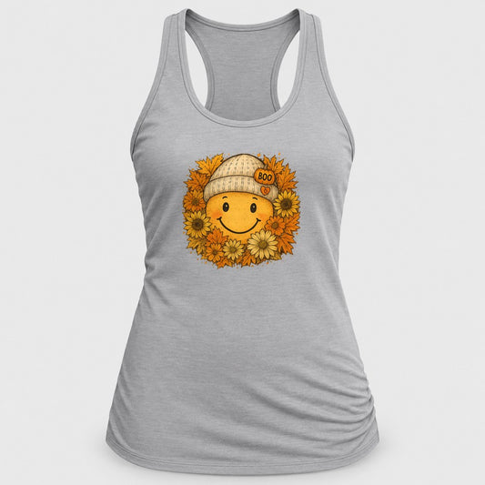 Smiley Sunflower Beanie racerback tank in Silver