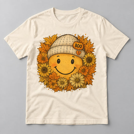 Smiley Sunflower Beanie tee in Natural