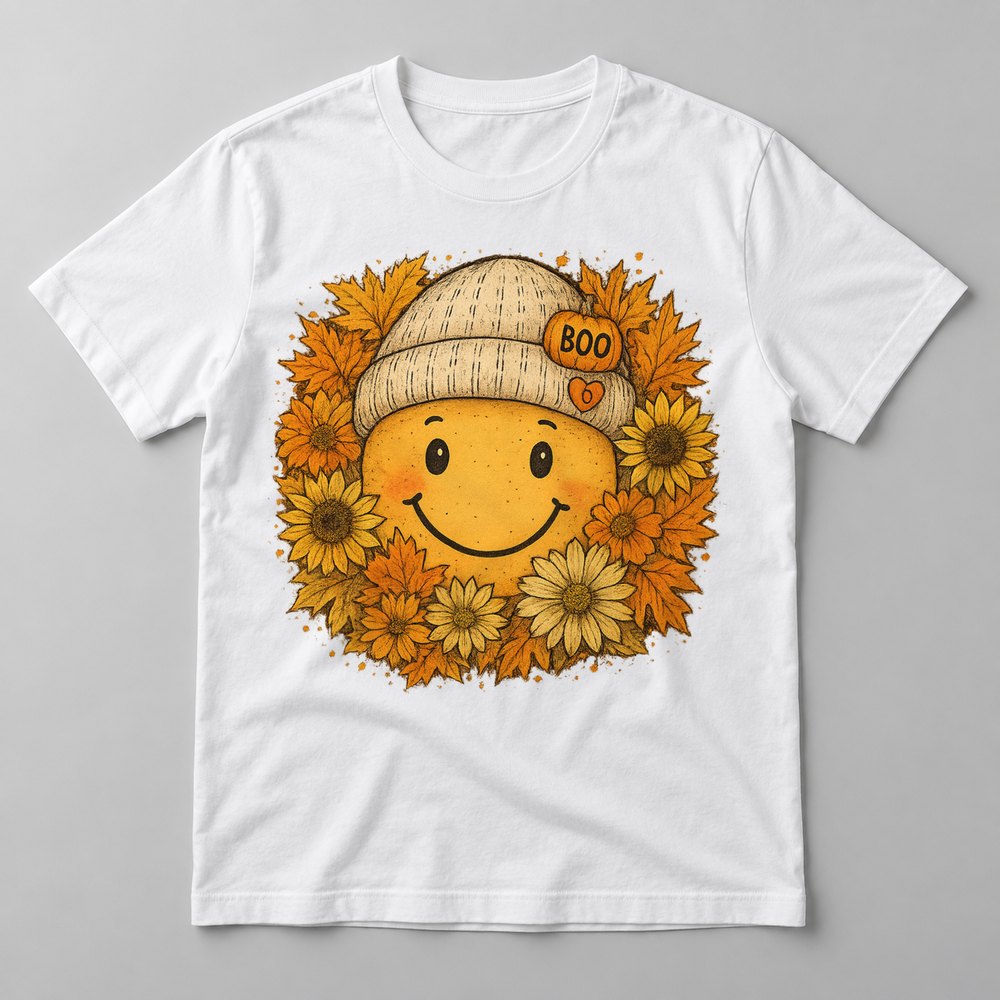 Smiley Sunflower Beanie tee in White