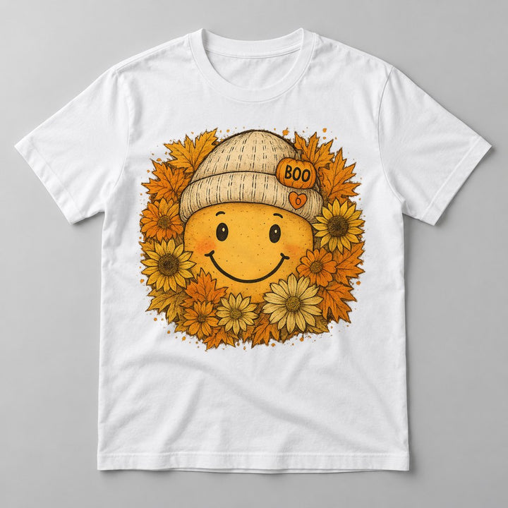 Smiley Sunflower Beanie tee in White