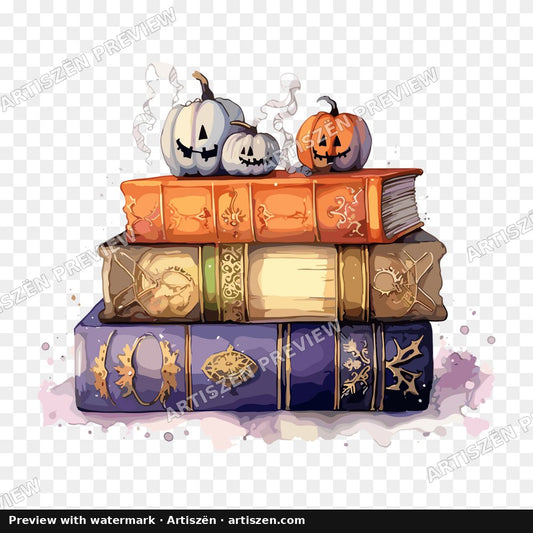 Spooky Books & Pumpkins PNG preview