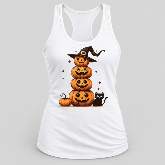 Stacked Jack-o-Lanterns racerback tank in White