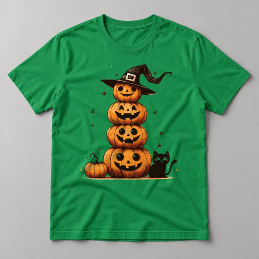 Stacked Jack-o-Lanterns tee in Kelly Green