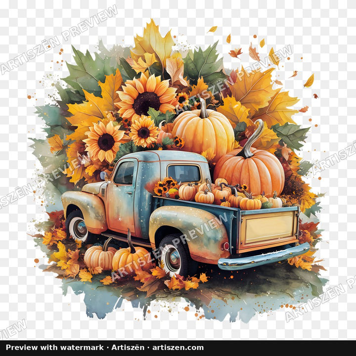 Sunflower Pumpkin Truck PNG preview