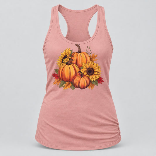 Sunflower Pumpkins racerback tank in Desert Pink