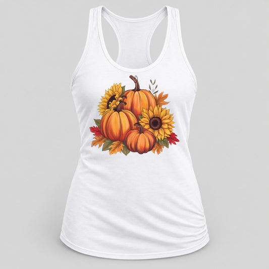 Sunflower Pumpkins racerback tank in White