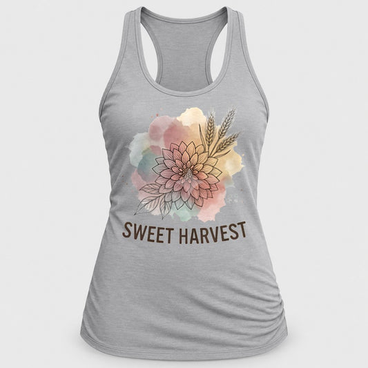 Sweet Harvest Dahlia racerback tank in Silver