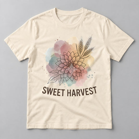 Sweet Harvest Dahlia tee in Natural