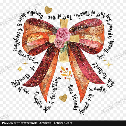 Thankful Glitter Bow PNG preview