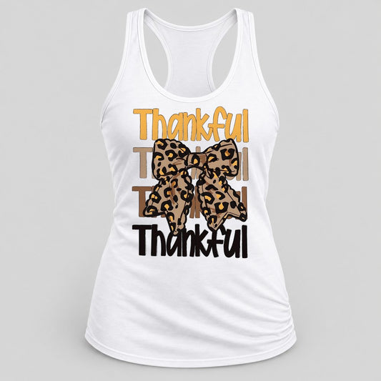 Thankful Leopard Bow Stack racerback tank in White