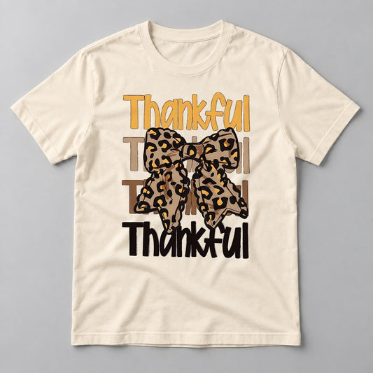 Thankful Leopard Bow Stack tee in Natural