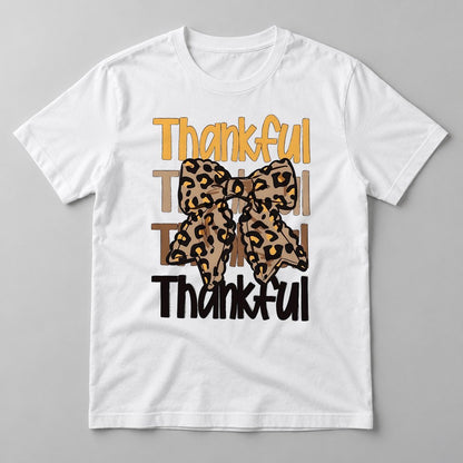 Thankful Leopard Bow Stack tee in White
