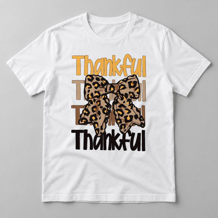 Thankful Leopard Bow Stack tee in White