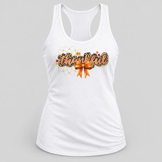 Thankful Leopard Bow racerback tank in White