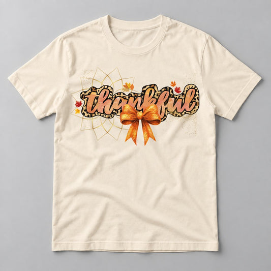 Thankful Leopard Bow tee in Natural