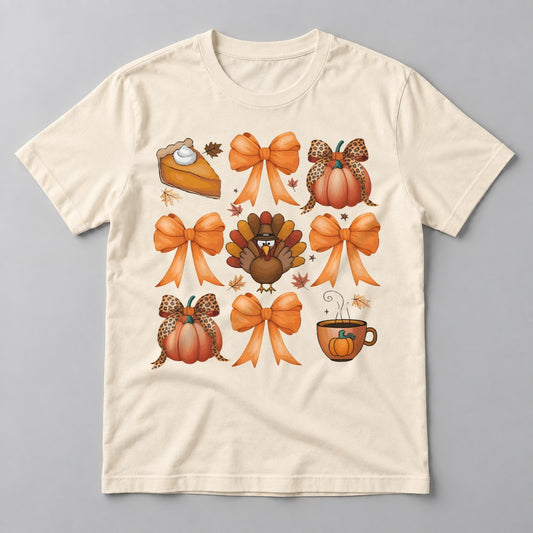 Thanksgiving Bows & Turkey tee in Natural
