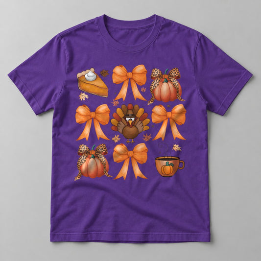 Thanksgiving Bows & Turkey tee in Team Purple