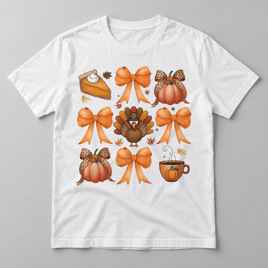 Thanksgiving Bows & Turkey pressed on a White tee