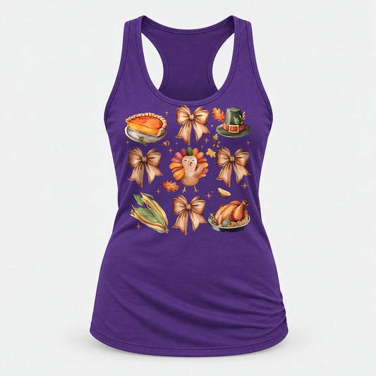 Thanksgiving Coquette Patch racerback tank in Purple Rush