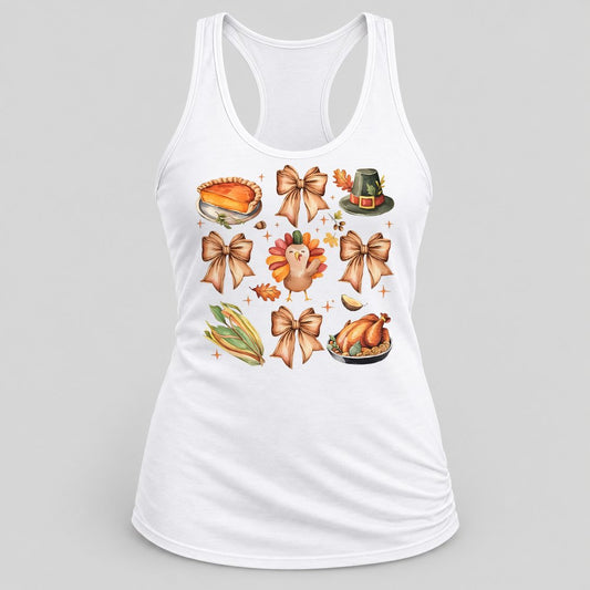 Thanksgiving Coquette Patch racerback tank in White