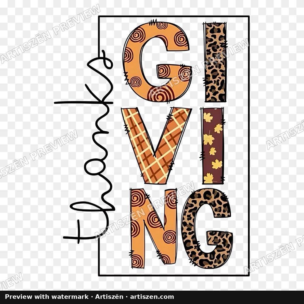 Thanksgiving Patchwork Letters PNG preview