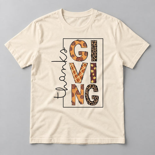 Thanksgiving Patchwork Letters tee in Natural