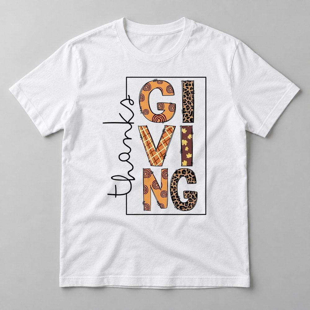 Thanksgiving Patchwork Letters tee in White
