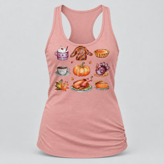 Thanksgiving Treats racerback tank in Desert Pink