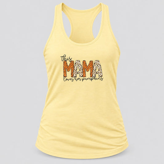 This Mama Loves Her Pumpkins racerback tank in Banana Cream