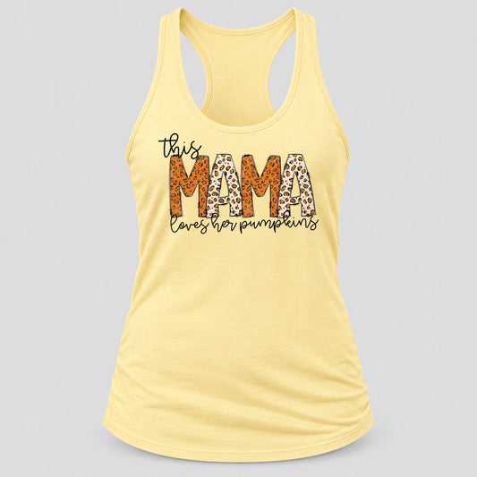 This Mama Loves Her Pumpkins racerback tank in Banana Cream