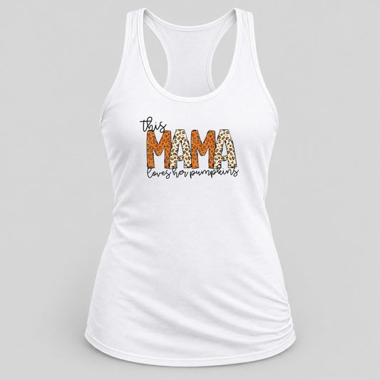 This Mama Loves Her Pumpkins racerback tank in White