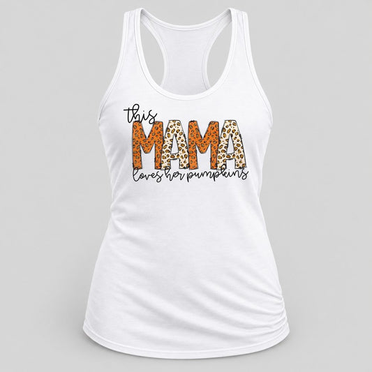 This Mama Loves Her Pumpkins racerback tank in White