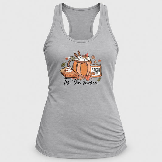 Tis the Season Pumpkin Spice racerback tank in Silver