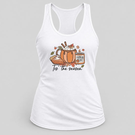 Tis the Season Pumpkin Spice racerback tank in White