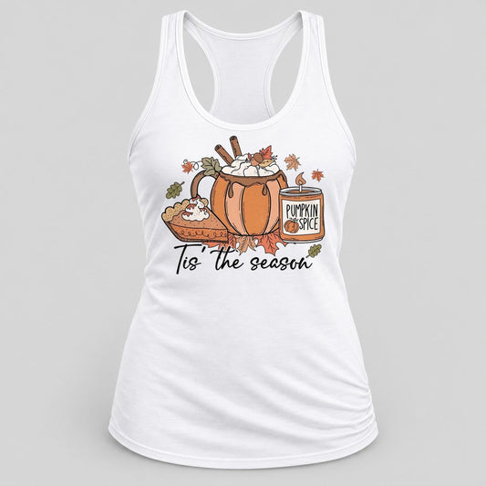 Tis the Season Pumpkin Spice racerback tank in White