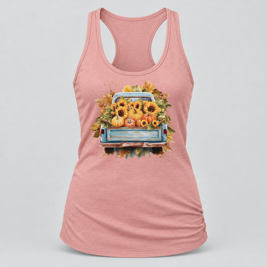 Vintage Harvest Truck racerback tank in Desert Pink