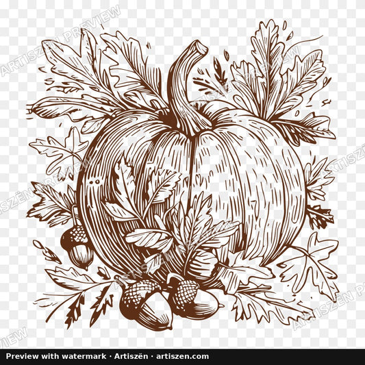 Vintage Sketch Pumpkin PNG preview