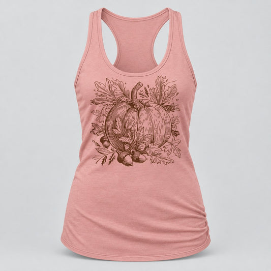 Vintage Sketch Pumpkin racerback tank in Desert Pink